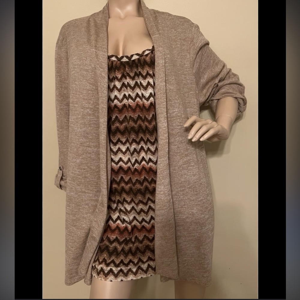 Mauck 2 Piece Tan Cardigan Sweater 2X